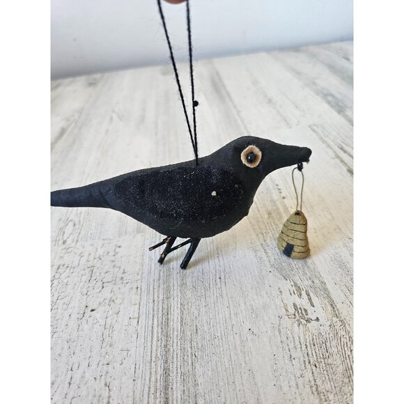 Folk art bird crow Halloween ornament Hive B unique tree - Picture 1 of 8